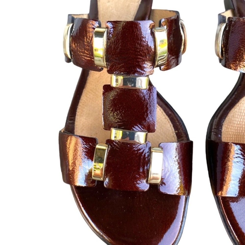 Sofft Womens Dark Burgundy Patent Leather Gold Accents Flat Slide
Sandal Sz 7.5 - Picture 6 of 8